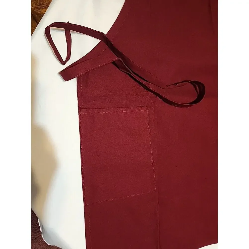 Fame Fabrics 2 Patch Pocket Bib Apron Burgundy Adjustable Neck Strap